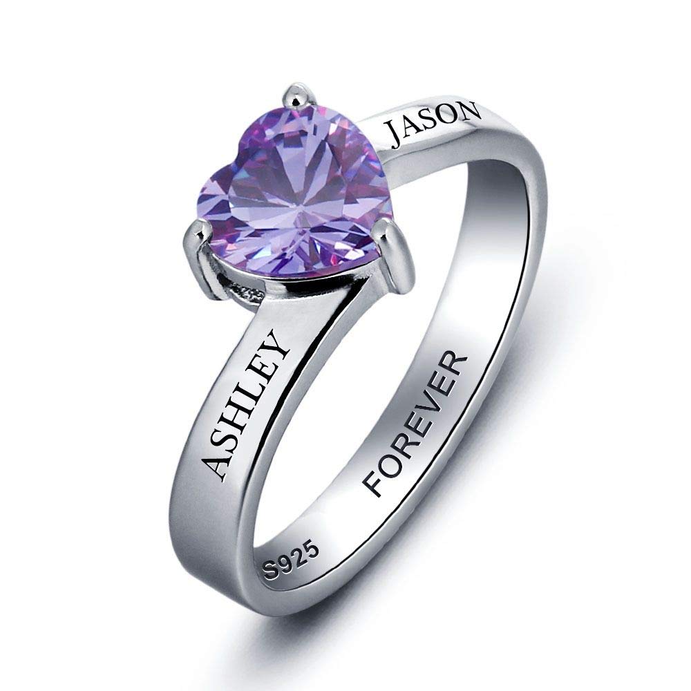 kaululu Anillos Mujer Personalizado con Simulada Piedra 2 Nombres Grabados para Madre, Hija - Joyería Cumpleaños con Grabado Nombre para Mamá Familia
