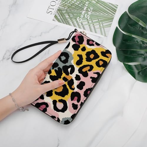 Red Brown Leopard Print Abstract PU Leather Clutch Long Bifold Wallet, Coin Purse Credit Pass Case, Durable Card-Holder Money Storage for Women Men4