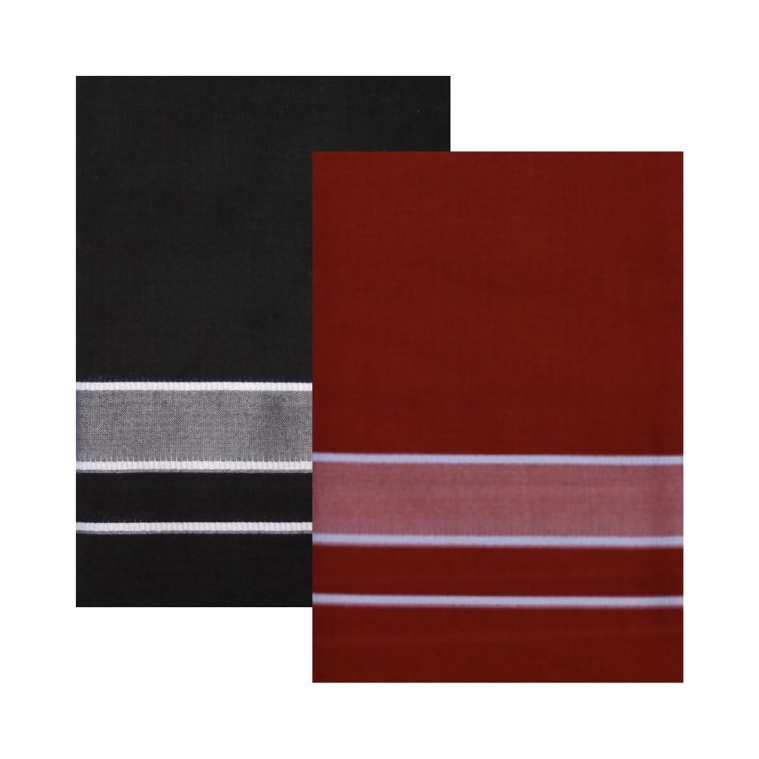 Color Kerala Style (Mundus) Dhotis for Men Black and Kaavi (Saffron) (Free Size Assorted Veshti (Kaili) Pack of 2-picture-18