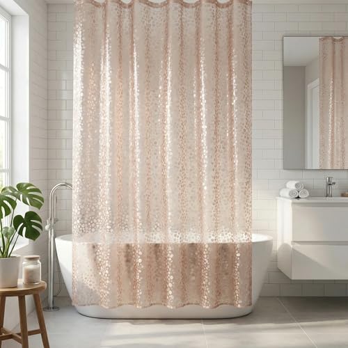 Midrodlle Shower Curtain 180W x 200H cm Waterproof & Mold-resistant for Home Bathroom Hotel Shower Curtain Set With 12 Hooks (3D Brown Pebbles)