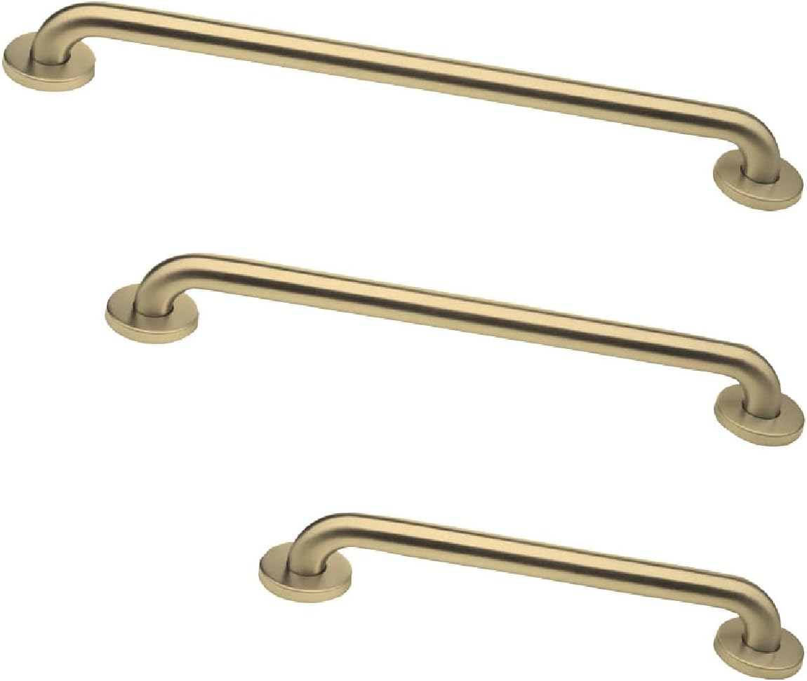 Grab Bar Bundle - ADA Compliant, 1.5" Dia, 18/36/42" (Brushed Brass) - Pack of 3