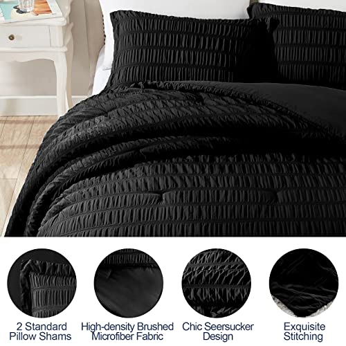 Walensee Twin Seersucker Comforter Set 100% Polyester Soft Washable Microfiber Bed Comforters With 1 Pillowsham, Lightweight Cozy Bedding Comforter Sets For All Season, 2 Pieces, 68"X90", Black #TOP2