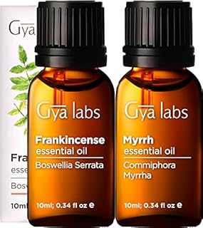 Gya Labs Frankincense and Myrrh Essential Oil for Diffuser & Aches - 100% Pure Therapeutic Grade Frankincense and Myrrh Essential Oils for Skin & Candle Making (10 ml x 2)