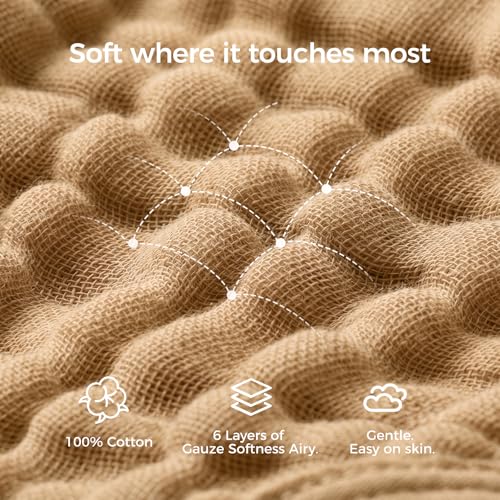 Image of Momcozy 6-Layer Muslin Cotton Baby Towels with Hood, 32x32 Inch, Brown