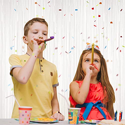 Image of Voircoloria 2 Pack White Tinsel Foil Fringe Curtains, White Party Decorations, Metallic Tinsel Party Streamers Backdrop for Birthday Baby Shower Graduation Wedding Anniversary Party Decorations