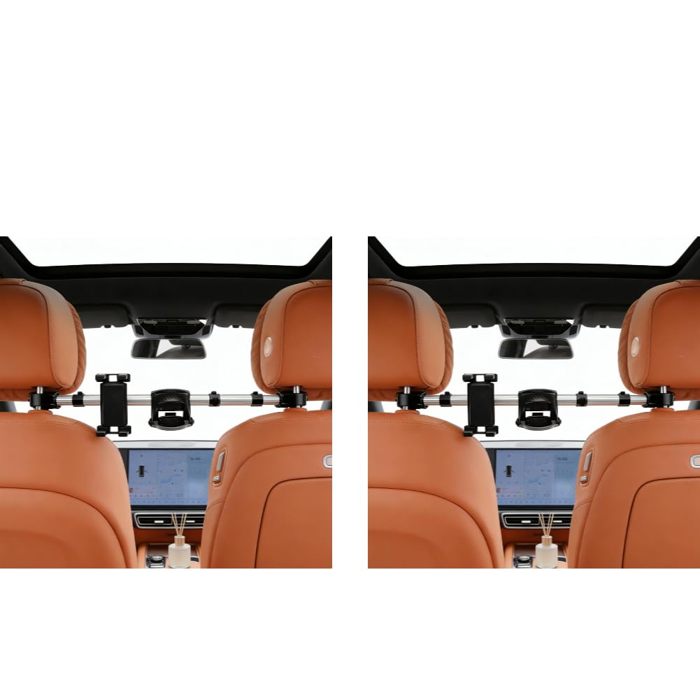 Support pour Tablette dans Le Repose-tête de Voiture, 2 pièces, Support Extensible pour Banquette arrière, étui Multifonction 3-en-1 avec Porte-Tasse et Crochet réglable, Support de Tablette