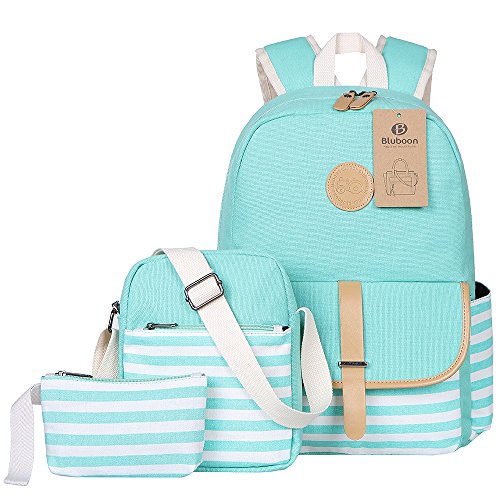 Bluboon Canvas Bookbags School Backpack Laptop Schoolbag For Teens Girls High School (Water Bule 3 In 1) #TOP1
