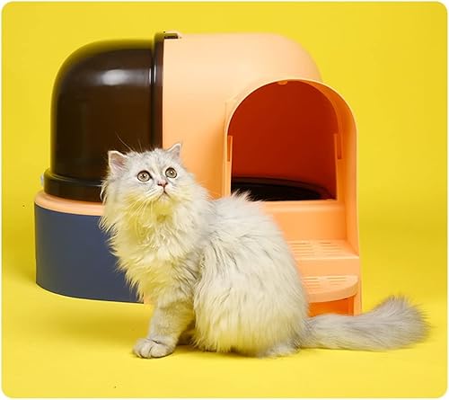 ZLXDP - Caja de arena antisalpicaduras con arena semicerrada de gran tamaño para gatos inodoro de plástico grande valla alta color E