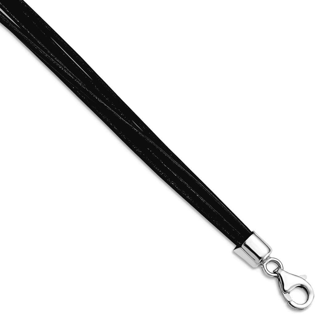 JewelryWeb 925 Sterling Silver Multi-strand Fancy Lobster Closure Black Multi-Cord Leather Necklace 16 Inch Lobster Claw 1mm Wide Strand Necklace for Women
