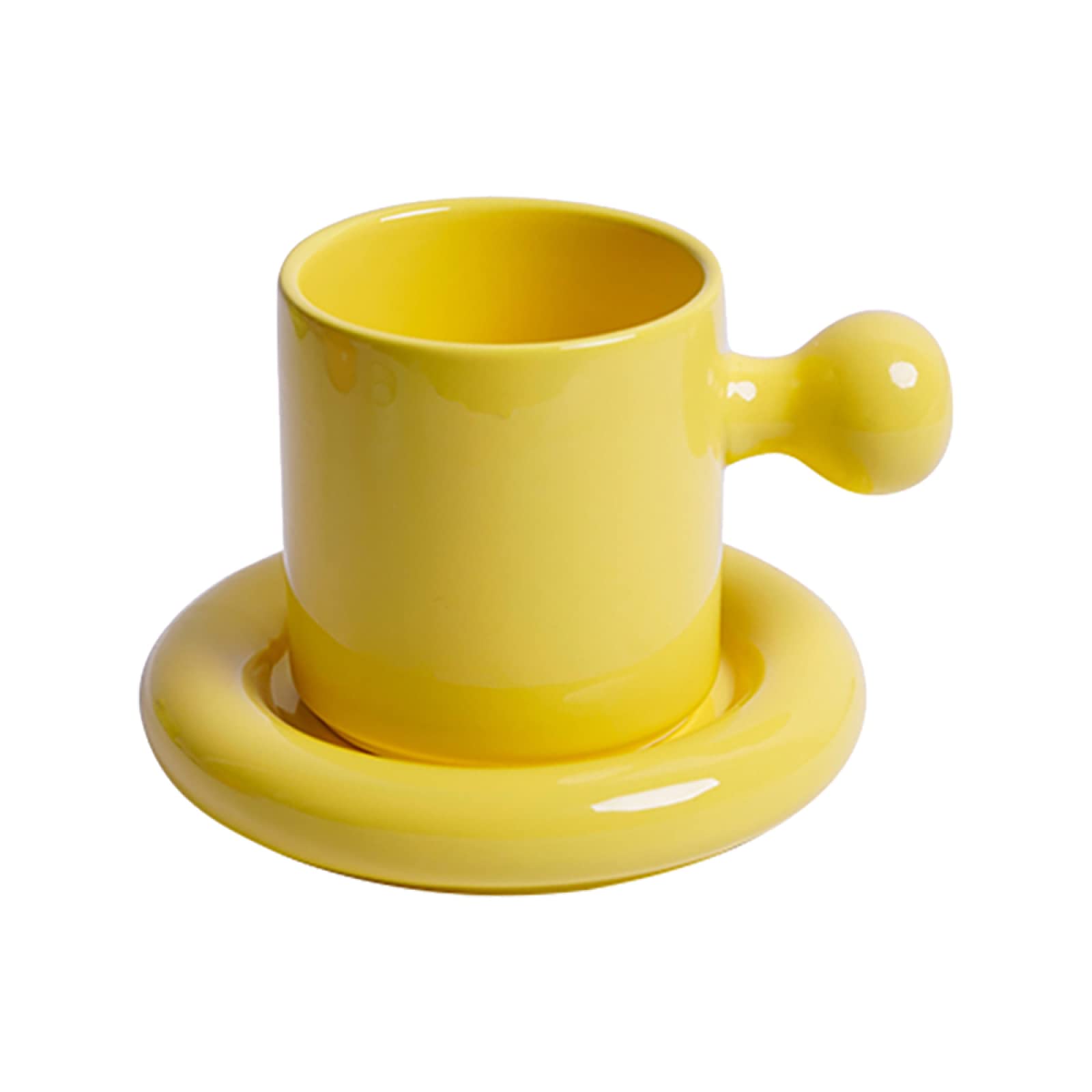 Kaffeetasse aus Keramik gelb mit Untertasse Teetasse Keramik Kaffeetasse Geschenk für Büro und Zuhause