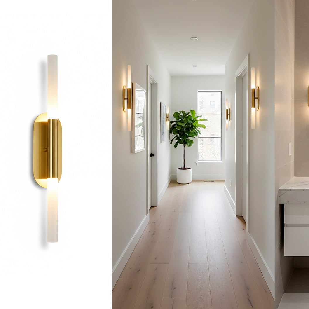 ITOSUI Modern Minimalist Linear Wall Light, 22in Long Tube Vanity Wall Sconce, Hardwired Indoor Wall Lamp Lighting Fixture for Living Room, Hallway, Bedroom, Stairs(Gold)