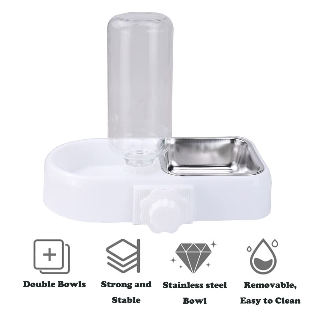 Crate Dog Cat Bowls, Dog Water and Food Bowl Set with Detachable Stainless Steel Bowl and Automatic Water Dispenser Bottle, Hanging Pet Cage Kennel Food Water Feeder Bowls for Puppy Cat Rabbite Birds