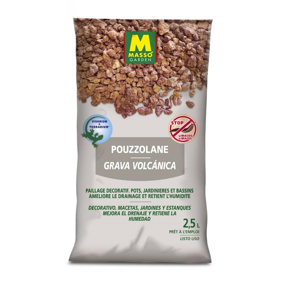 Peyca Grava volcanica 2.5L - Masso Garden. Decorativo, macetas, Jardines y estanques. Mejora el Drenaje y retiene la Humedad. Listo para Usar