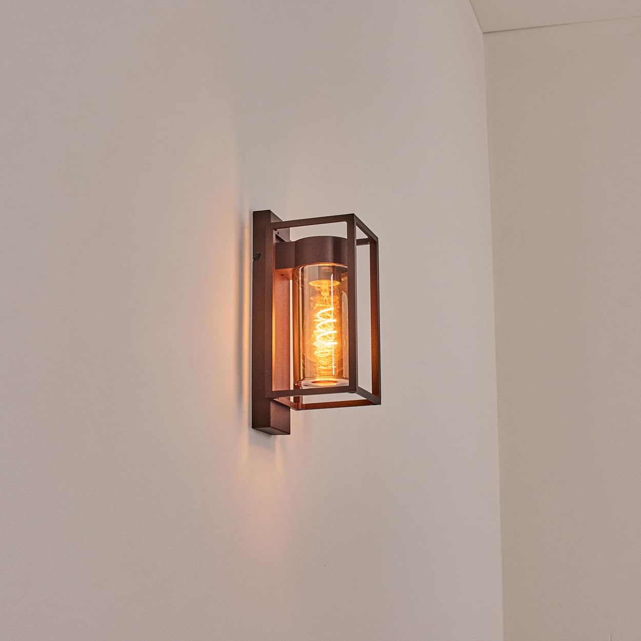 HOFSTEIN Außenwandleuchte Boucinho, Außenwandlampe aus Metall/Glas in Rost/Bernstein, Wechselglas Klar, Wandleuchte Down außen mit tollem Lichteffekt, E27, IP44, Hof, Außenbereich, Terrasse, Haustüre