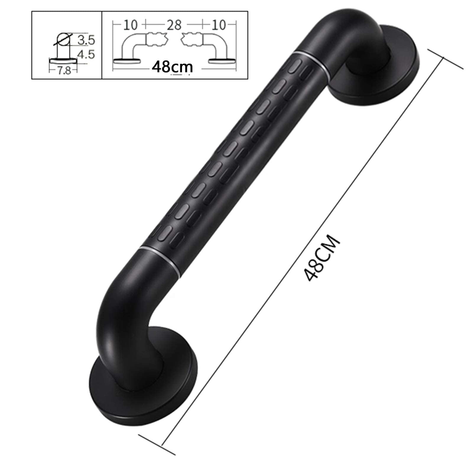 Asidero de baño de Acero Inoxidable Sus 304 con Agarre de Seguridad, Ideal para bañeras e inodoros (Negro, 48 cm)