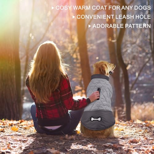 Idepet Winddichter Hundemantel Winter Warme Jacke,Anti-Schneeanzug Hundebekleidung für kleine mittelgroße Hunde mit Geschirrloch Blau Rosa Grau