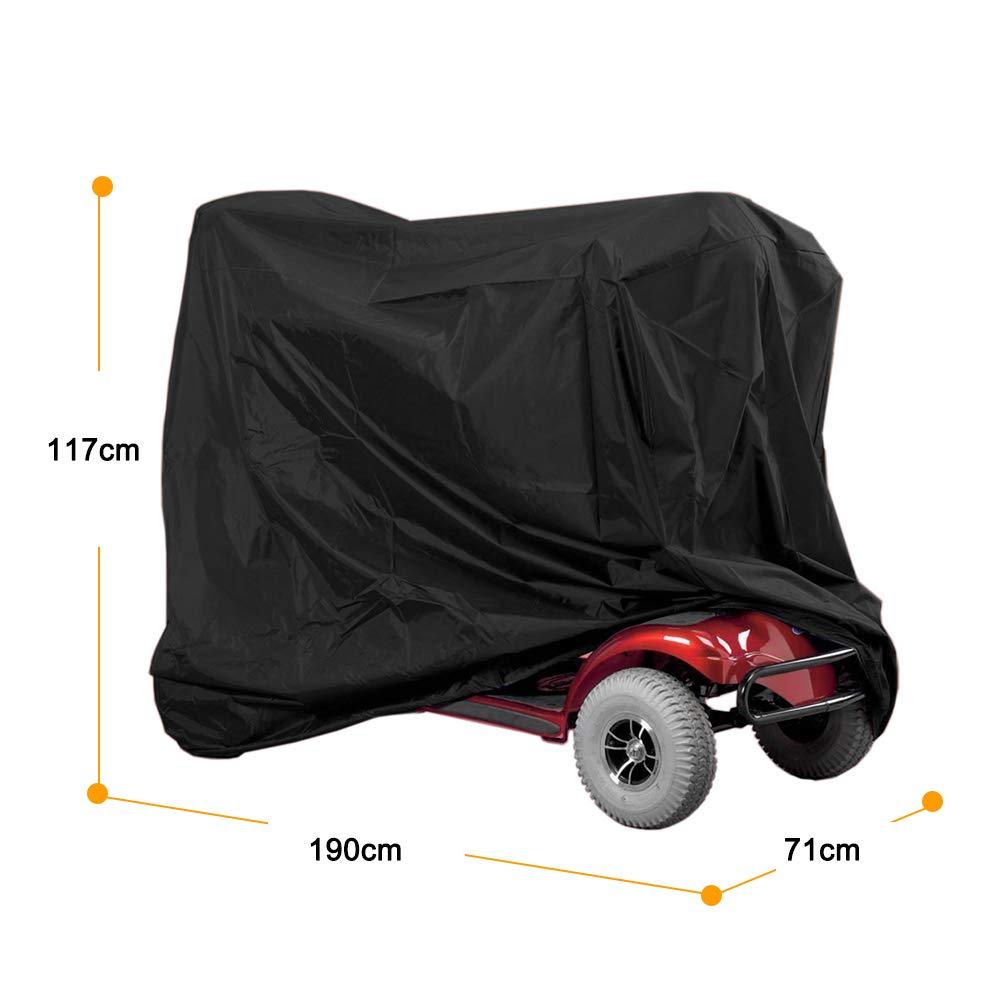 Mobility Scooter Cover Heavy Duty Waterproof with Clamp, Wheelchair Rain Cover, Outdoor Storage, Polyester Oxford, 190x71x117cm - Image 4