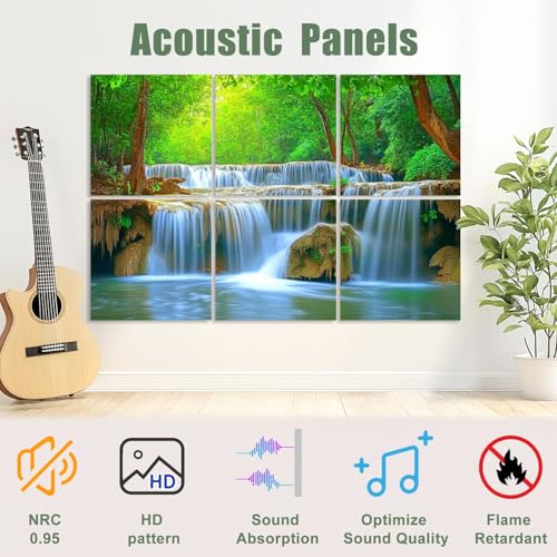 6 Paneles Acústicos Artísticos Pack de 6 Absorbentes de Sonido con Diseño Paisaje de Cascada y Naturaleza 72"x48" miniatura 3