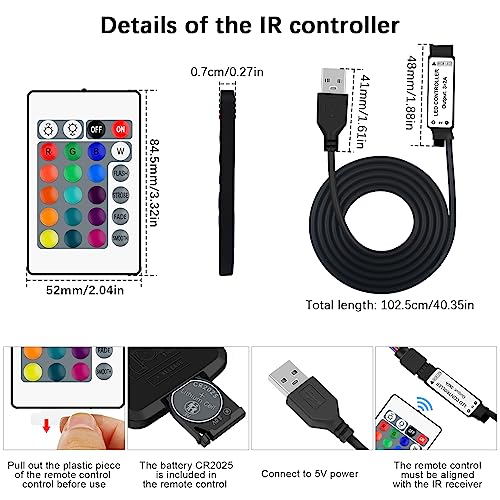 VIPMOON 24-Key IR Wireless Remote LED Controller with 4 Pin USB IR Receiver, DC 5V 6A LED Strip Light Controller - Image 2