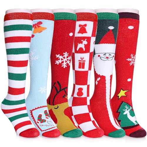 Image of FNOVCO Girls Knee High Socks Cartoon Animal Patterns Cotton Over Calf Socks