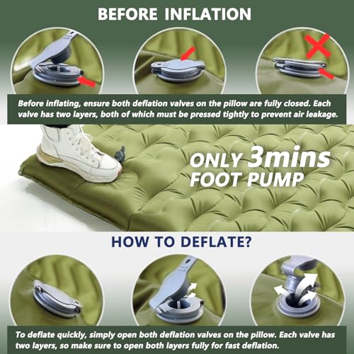 Image of Double Camping Pad 5 inch Ultra-Thick with Pillow & Built-in Foot Pump | Sleeping Mattress，Compact 2-Person Portable Camping Mat for Backpacking, Hiking, Car Traveling, Beach, Tent