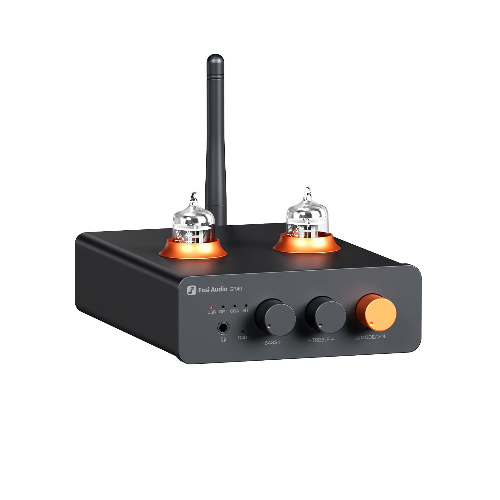 Fosi Audio GR40 Preamplificador de Tubo con DAC, Amplificador de Auriculares Estéreo de 3,5 mm, Audio Doméstico para Altavoces/Auriculares Activos, Preamplificador con Bluetooth y USB/Opt/Coax