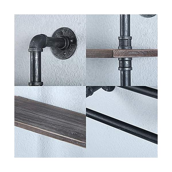 Womio Industrial Pipe Bathroom Shelves Wall Mounted,Rustic Wall Decor Farmhouse,Towel Rack with 2 Towel Bar,Metal Floating Shelves Towel Holder,Wall Shelf Over Toilet - Image 6