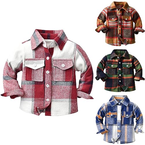 Kids Flannel Jacket Western Plaid Long Sleeve Button Down Shirts Baby Boys Girls Fall Shacket (Coffee, 6-12 Months)
