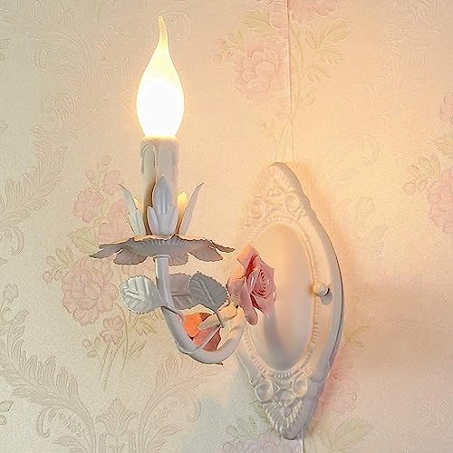 Apliques de Pared para Dormitorio, Estilo francés campestre, 2 Luces de Pared Dobles con Flores Rosas Rosas, mesita de Noche con cabecero, para niña, Porche, Entrada, Sala de Esta