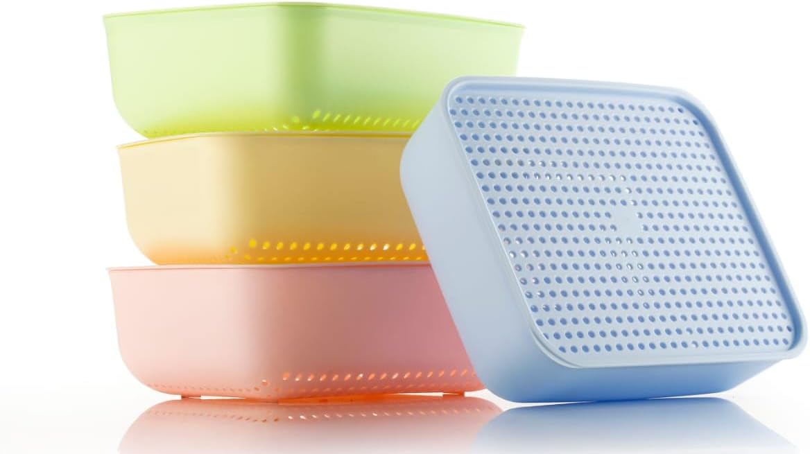 Multi-Storage Basket with Lid storage and organisers- Food-Grade Material with Drain Design for Kitchen, Office, Vegetables, Books, Office, Bathroom storage box and organiser(3 Pcs)