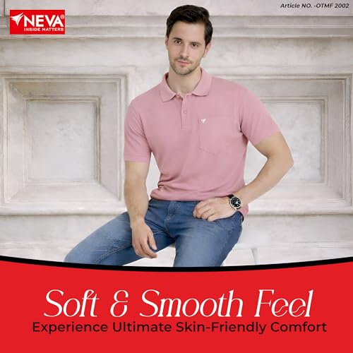 Image of NEVA Men's Regular Fit Half Sleeve Polo Neck T-Shirt with Chest Pocket