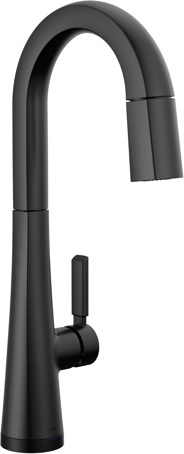 Delta Faucet Monrovia Touch Bar Faucet, Matte Black Bar Faucet, Bar Sink Faucet Single Hole, Wet Bar Faucets with Pull Down Sprayer, Prep Sink Faucet, Touch2O Technology, Matte Black 9991T-BL-DST