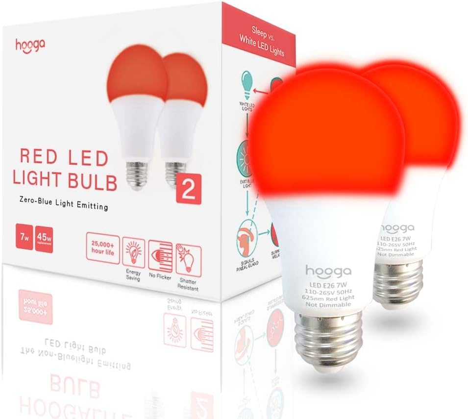 hooga Sleep Light Bulb, Blue Light Blocking Red Night Light. 625nm Red