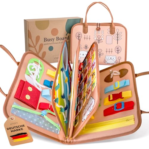 I-marx Montessori Busy Board Motorikspielzeug Activity Board für Kleinkinder ab 1 2 3 Jahren Faltbar & Tragbar Ideales Reisespielzeug für Unterwegs Fördert Motorik & Kreativität Geschenkidee