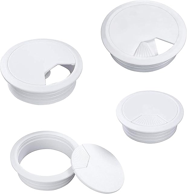 Melofo 4 Pcs Desk Grommet, Desk Cable Wire Grommet Cord, Computer Desk Grommet Tidy Wire Hole Cover Wire Organizers, 60 mm/ 2.36 Inch Mounting Hole Diameter (White)