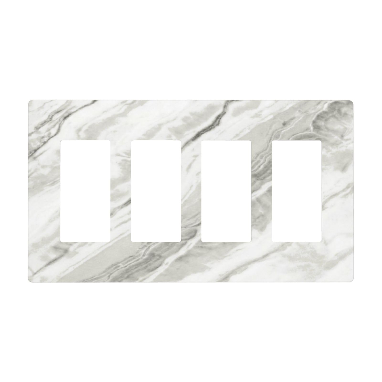 Modern White Grey Cream Marble 4 Gang Quad Rocker/GFCI/Decorator Light Switch Cover Plate Decorative Electric Quadruple Faceplate Switchplate Screwless