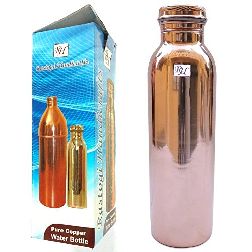 Rastogi Handicrafts Pure Copper 950 ML Joint Less Bottle For Water Storage by Rastogi Handicrafts