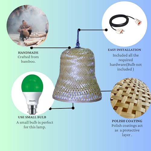 Image of Craftscape Bamboo Hanging Pendant Lamp | Boho Cane Lampshade | Bamboo Lights | Collection (Mic Set of 2)