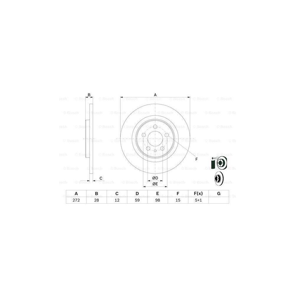 BOSCH 0 986 479 064, 2 szt Tarcze Hamulcowe tył 272mm