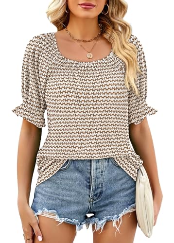 Image of WIHOLL Womens Short Sleeve Square Neck Summer Tops Dressy Casual Blouses Trendy Clothes 2026