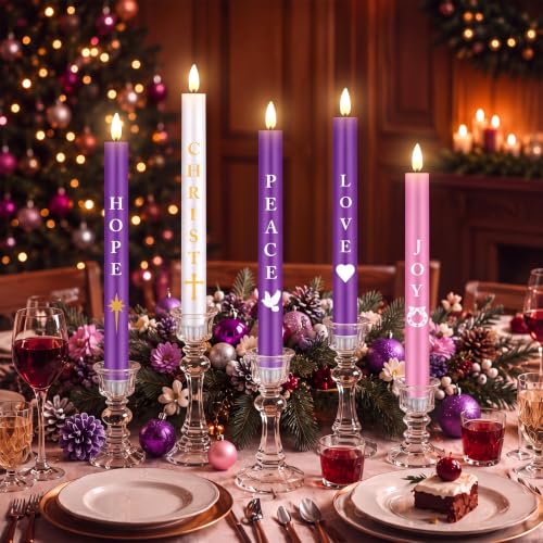 Image of Aurelema Battery Operated Flameless Taper Candle Remote, 5 Pcs, Advent
