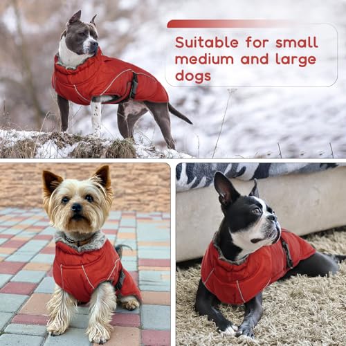 Hundemantel XXL, Hundepullover für große Hunde mit Bauchschutz, Winteranzug für Hunde, Fashion & Sports (Rot, 2XL)