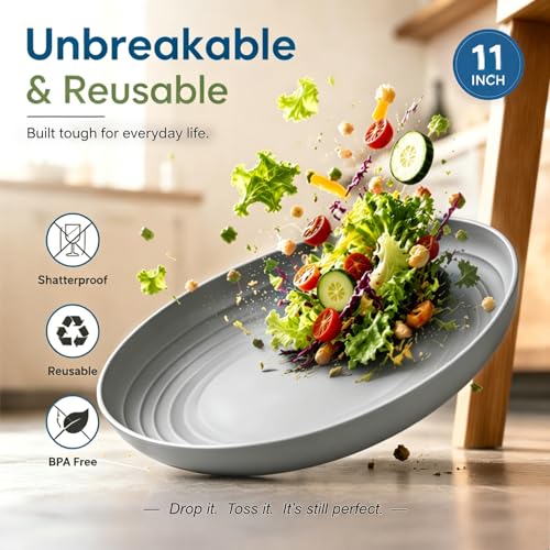 Image of Unbreakable Wheat Straw Plates, 11In Plastic Reusable Plates, Grey