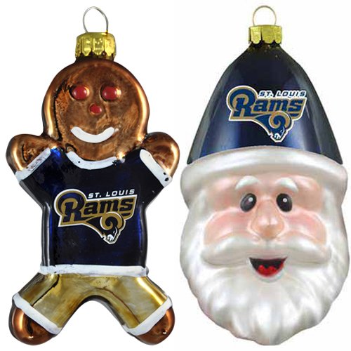 NFL St. Louis Rams Blown Glass Gingerbread Man & Santa Cap Ornament 2 ...