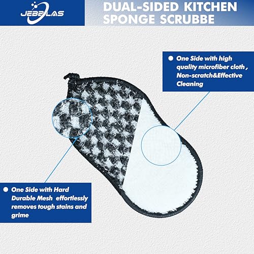 Image of JEBBLAS Dual-Sided Sponges Kitchen,Multi-Purpose Sponges,Microfiber Sponges,Reusable Dish Sponge for Dishes, Pots and Pans, 6 Pack, Black