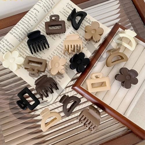 Image of Cerrito Small Hair Claw Clips for Women & Girls - Matte Nonslip Clamps with Strong Hold for Thick & Thin Hair, Neutral Mini Hair Accessories for Everyday Styling (12 Pcs, Multicolor)