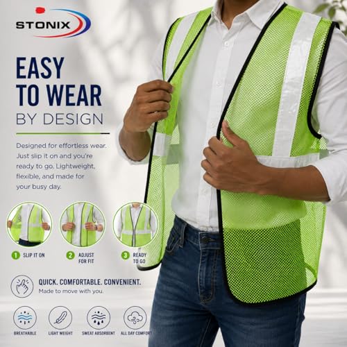 Image of STONIX Safety JacketFor Men Women With High Visibility Reflective Strips Industrial Construction Work breathable (PACK OF 5,10, ORANGE, GREEN) net Febric Material