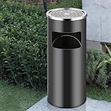 HUOLE Cubo de basura de 30 litros de acero inoxidable de pie para cenicero de piso en la parte superior del cubo de basura para el hotel al aire libre interior (25 * 25 * 60cm)