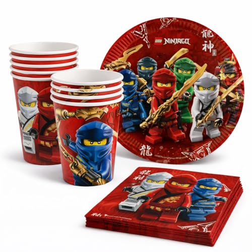 36-tlg. Party-Set * NINJAGO * mit Pappteller + Servietten + Pappbecher für Kindergeburtstag und Mottoparty | Teller Becher Party Dekoration Geburtstag