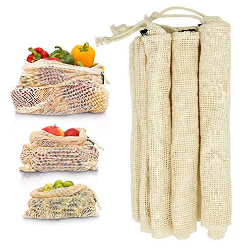 cococity 3pcs Bolsas de Compras Reutilizable Bolsa de Malla Lavable Bolsas Compra, Bolsas de Malla Transpirables Adecuado para Frutas y Verduras Productos Frescos